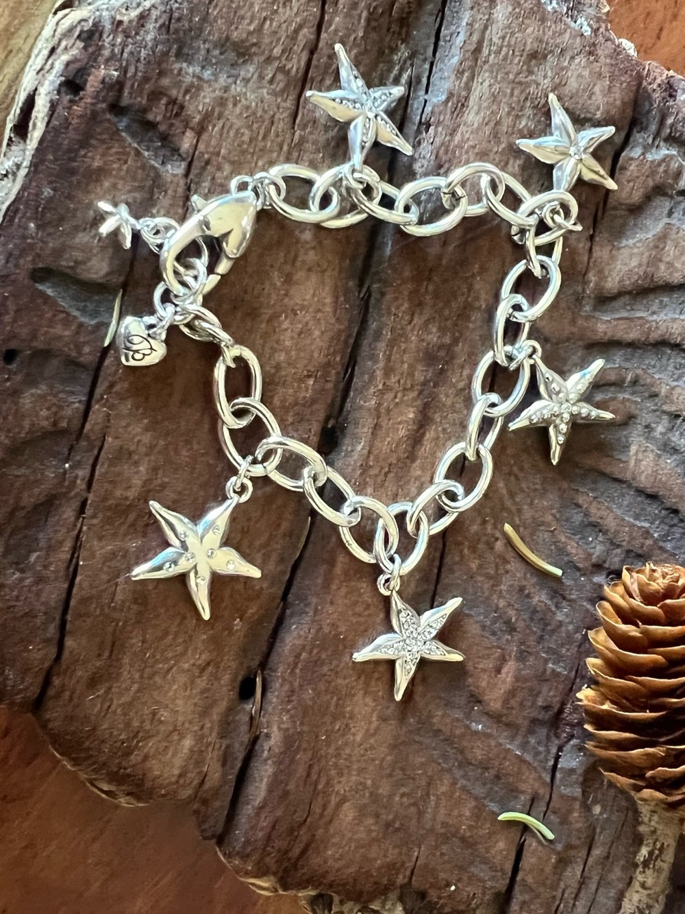 Brighton Charm Starfish Bracelet Fine Silver Plated Chain Crystals .999 Ocean